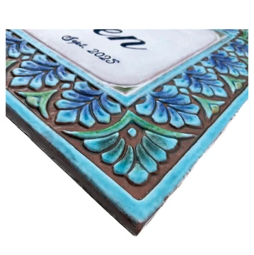 House sign made from ceramic. Address plaque hand painted with custom text. Handmade Spanish tile for house entrance.