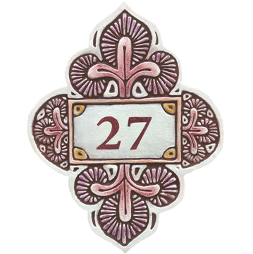 Handmade tile ceramic number plaque for house entrance.  Glazed in Matt Pink. Made in Spain