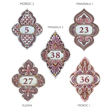 Handmade tile ceramic number plaque for house entrance.  Glazed in Matt Pink. Made in Spain.