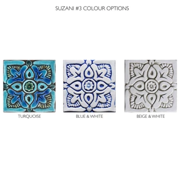 handmade ceramic tile with relief, 10cm, turquoise