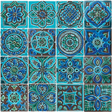 handmade ceramic tile with relief, 10cm, turquoise