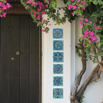handmade ceramic tile with relief, 10cm, turquoise