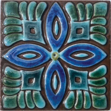 Handmade tile turquoise Spanish#4 [10cm/3.9"]
