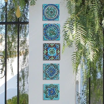 Handmade tile blue white Spanish #4 [10cm/3.9"]