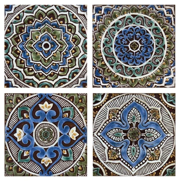 These handmade tiles make outdoor wall art.  Decorative tile handmade in Spain.
