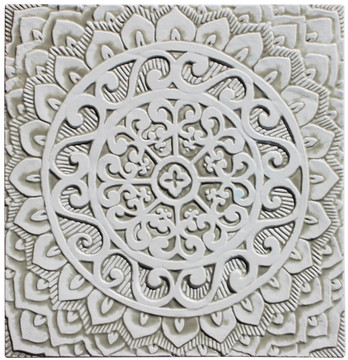 Handmade tile for kitchens, bathrooms and outdoor wall art. Decorative tile handmade in Spain. Relief tile glazed in beige and white.