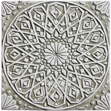 Handmade moroccan tile for kitchens, bathrooms and outdoor wall art. Decorative tile handmade in Spain. Relief tile glazed in beige and white.