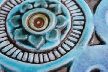 These handmade tiles make unique wall art for kitchens and bathrooms. Our decorative turquoise circle tiles make wonderful outdoor wall art, perfect for garden or terrace walls.