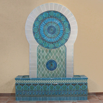 Ceramic fountain made with Handmade tiles.  Each of our ceramic fountains are made with Spanish tiles and custom designed.