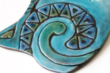 Ceramic Wall Art Cat Turquoise Plain SET2