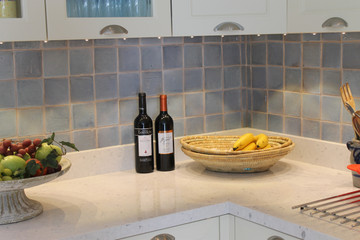 Kitchen backsplash using handmade tiles by GVega.  Handmade in Spain.
