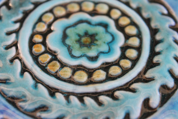 Ceramic Wall Art Circle Turquoise suzani #1 [15cm/5.9"]