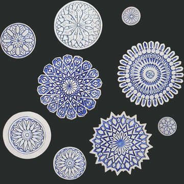 Ceramic wall art mixed designs blue & white