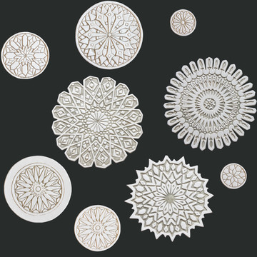 Ceramic circles wall art mixed designs beige & white