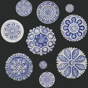 Suzani Ceramic Circles Wall Art Blue&White