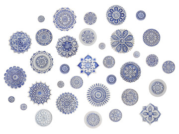 Ceramic wall art SET3 Blue circles Mandala#5