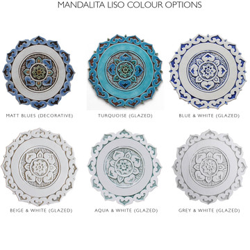 These circular tiles make beautiful outdoor wall art.  Blue and white wall hangings for kitchens, bathrooms and wall decor. Our decorative tiles can also be combined with our other handmade tiles to make larger wall art installations.