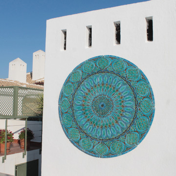 Ceramic wall mural turquoise mandala circle [82cm/33.2"]