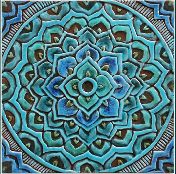 Handmade tile turquoise mandala #2 [30cm/11.8"]