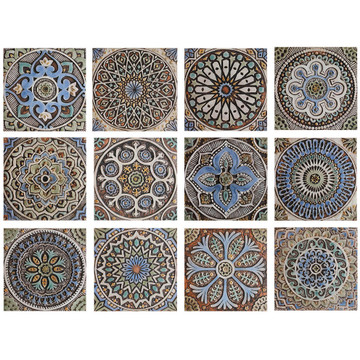 These handmade tiles make wonderful wall hangings and outdoor wall art.  These relief tiles are handmade in Spain and glazed in matt blue and finished in aged effect.