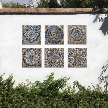 These handmade tiles make wonderful wall hangings and outdoor wall art.  These relief tiles are handmade in Spain and glazed in matt blue and finished in aged effect.