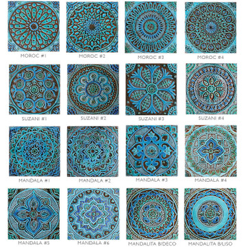 Handmade tile turquoise Suzani #2 [30cm/11.8"]