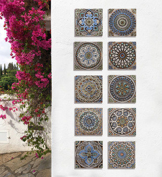 These handmade tiles make wonderful wall hangings and outdoor wall art.  These relief tiles are handmade in Spain and glazed in matt blue and finished in aged effect.