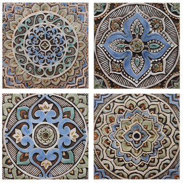 These handmade tiles make outdoor wall art.  Decorative tile handmade in Spain.