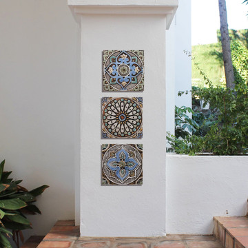 These handmade tiles make outdoor wall art.  Decorative tile handmade in Spain.