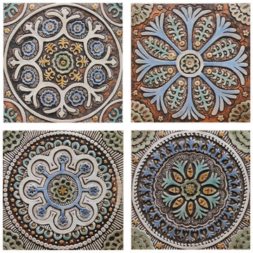 These handmade tiles make outdoor wall art.  Decorative tile handmade in Spain.