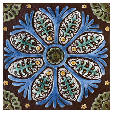Handmade Tile matt blue suzani #3 [30cm/11.8"]