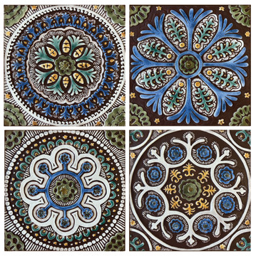These handmade tiles make outdoor wall art.  Decorative tile handmade in Spain.