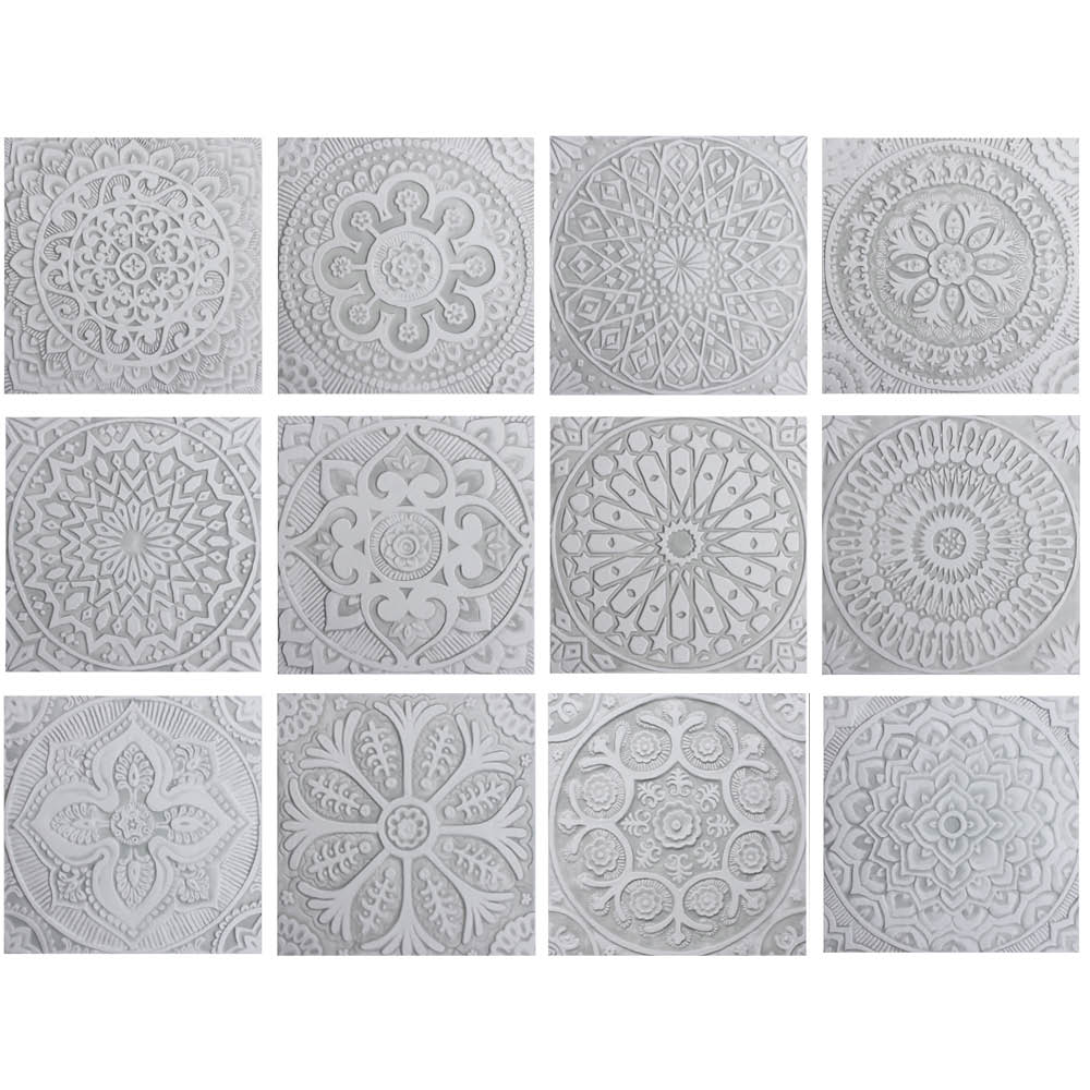 Set Of 12 Grey Ceramic Decorative Wall Tiles Wall Art 30cm Each