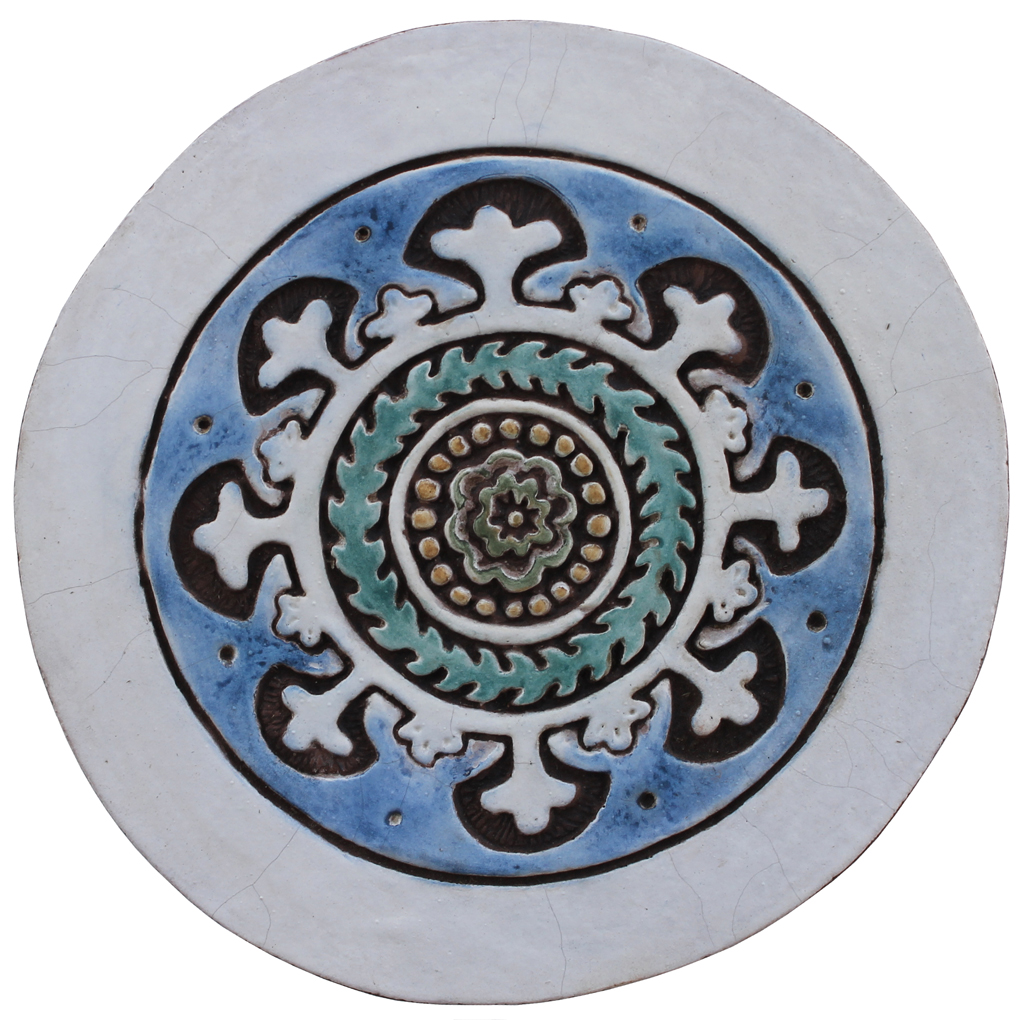10 circles - Matt blue floral ceramic wall art / GVEGA