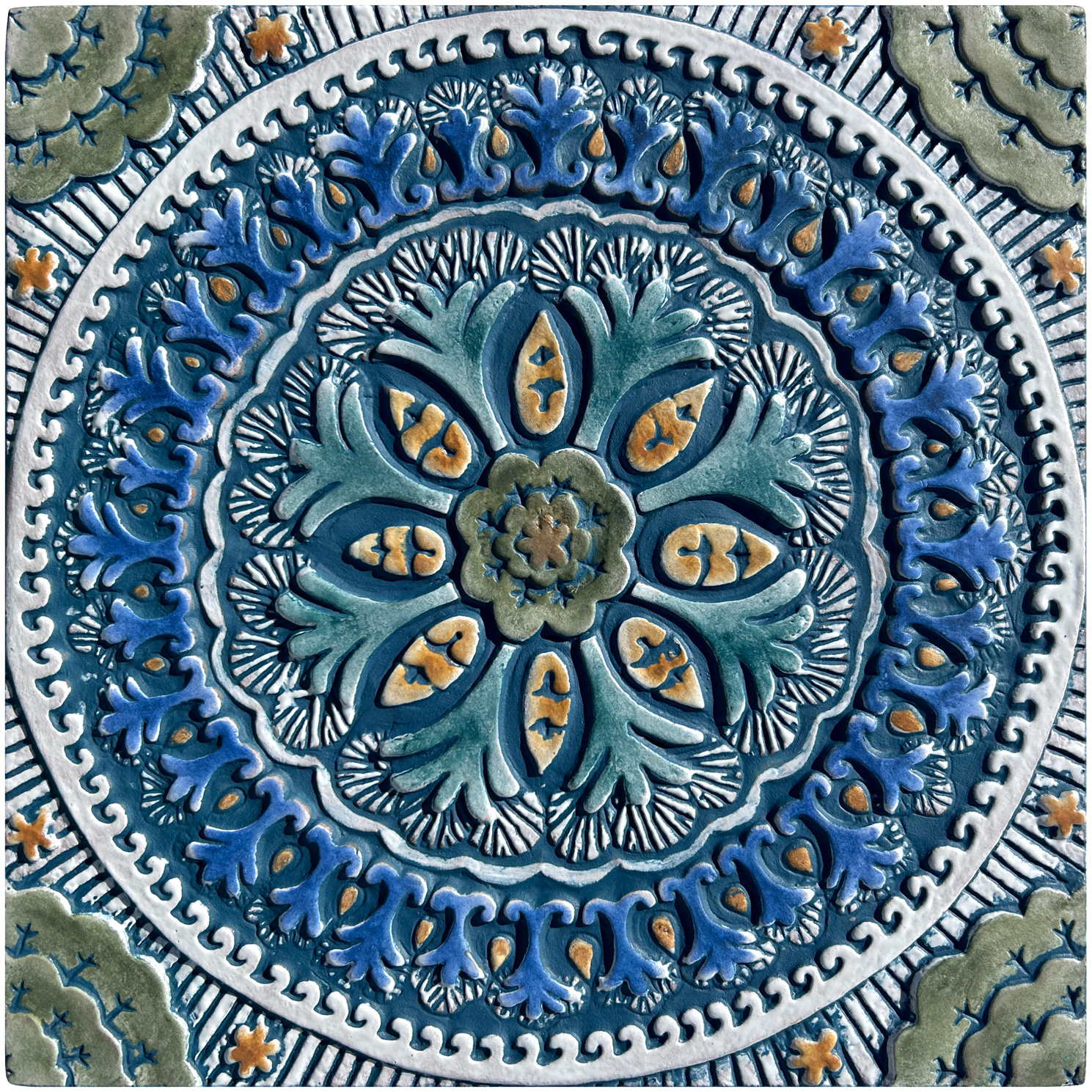 Handmade Tile Teal Mandala #5 [30cm/11.8