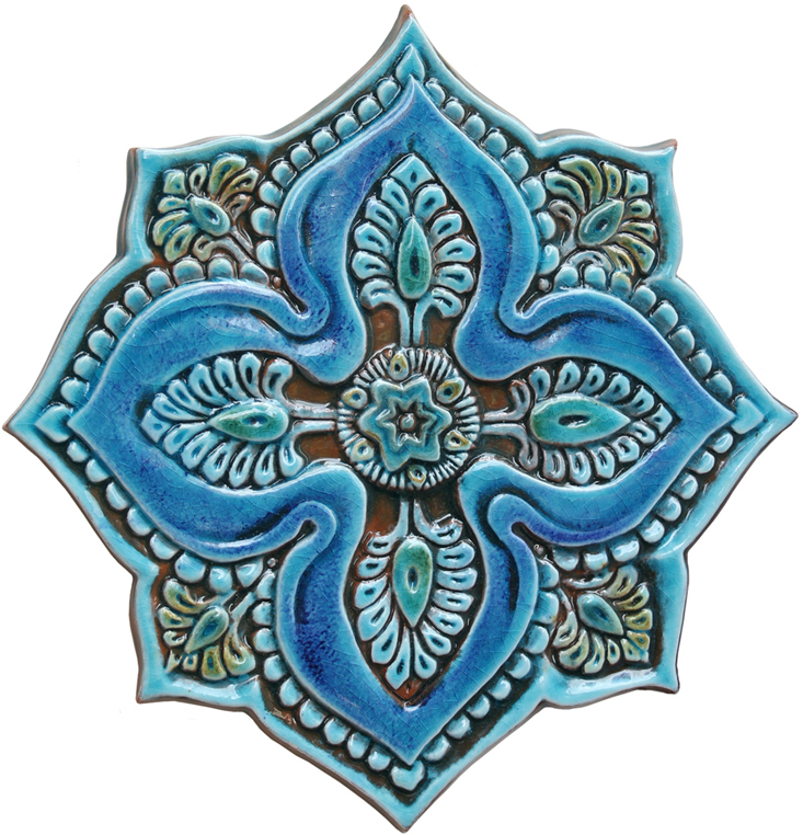 Ceramic wall art - Mandala 5 turquoise handmade tile - GVEGA