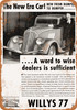 1933 Willys 77 New Era Car - Metal Sign