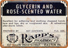 Rapp's Glycerin and Rose-Scented Water - Metal Sign