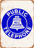 Bell System Public Telephone White Blue - Metal Sign