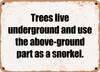 Trees live underground and use the above-ground part as a snorkel. - Funny Metal Sign