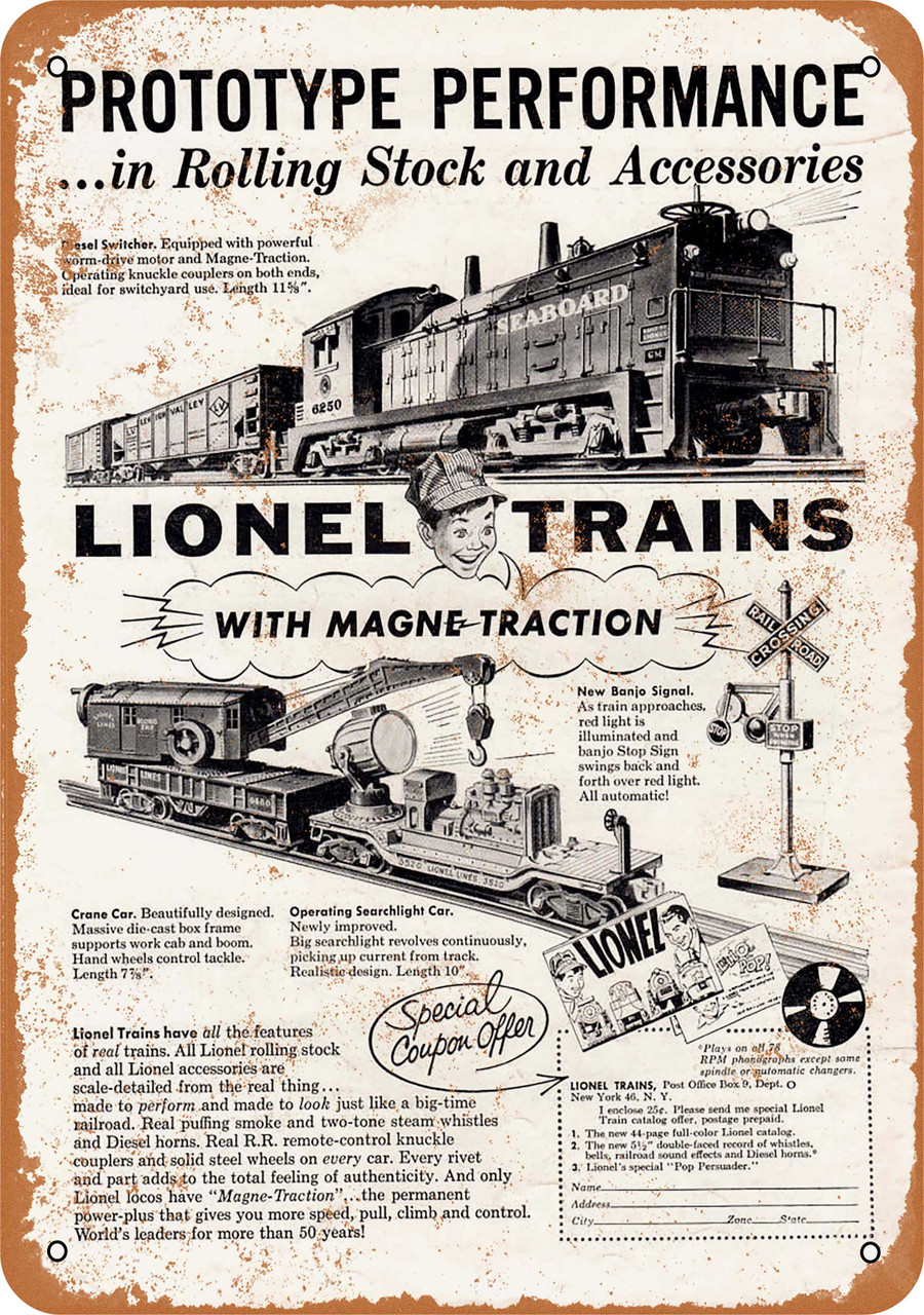 1954 Lionel Toy Trains Metal Sign