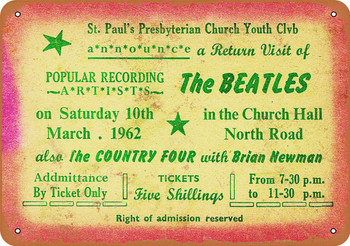 Beatles 1962 St. Paul's Concert Ticket - Metal Sign