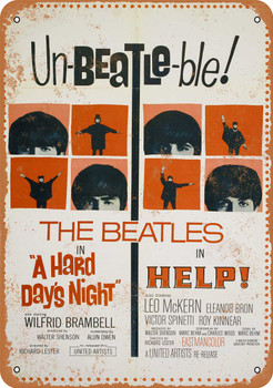 Beatles Help! and A Hard Day's Night - Metal Sign