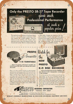 1955 Presto Precision Recording Equipment - Metal Sign