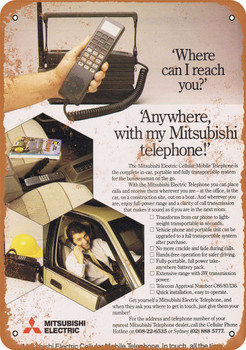 1987 Mitsubishi Electric Cellular Mobile Phone - Metal Sign