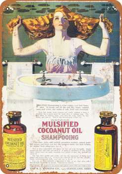 Mulsified Cocoanut Oil for Shampooing - Metal Sign