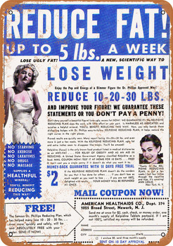 1950 Reduce Fat and Lose Weight - Metal Sign