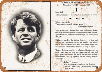 1968 Bobby Kennedy RFK Funeral Card - Metal Sign