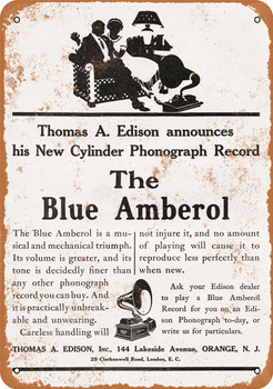 1912 Thomas Edison Announces the Blue Amberol - Metal Sign