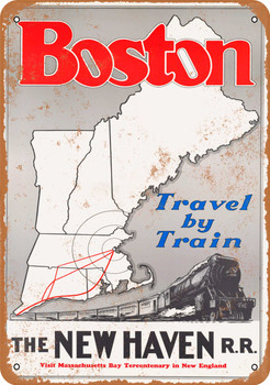 Boston via New Haven Railroad - Metal Sign